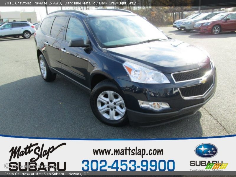 Dark Blue Metallic / Dark Gray/Light Gray 2011 Chevrolet Traverse LS AWD