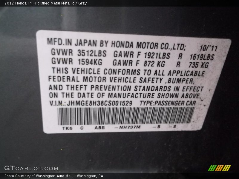 Polished Metal Metallic / Gray 2012 Honda Fit