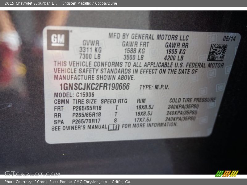 Tungsten Metallic / Cocoa/Dune 2015 Chevrolet Suburban LT