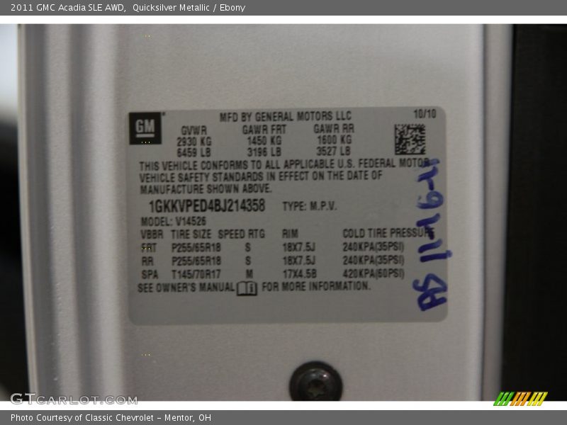 Quicksilver Metallic / Ebony 2011 GMC Acadia SLE AWD
