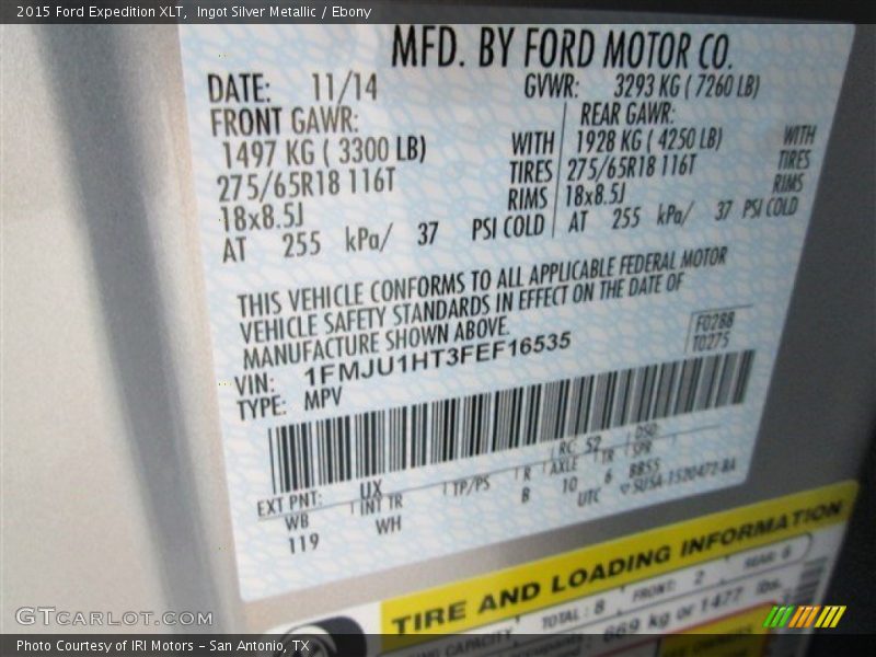 Ingot Silver Metallic / Ebony 2015 Ford Expedition XLT