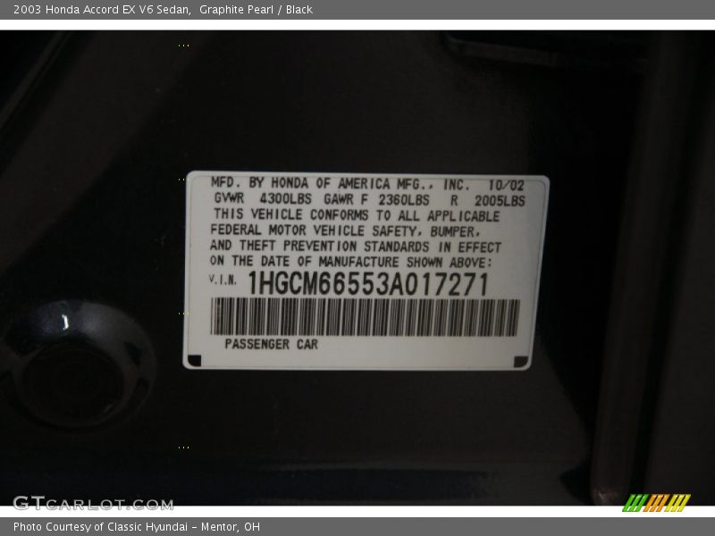 Graphite Pearl / Black 2003 Honda Accord EX V6 Sedan