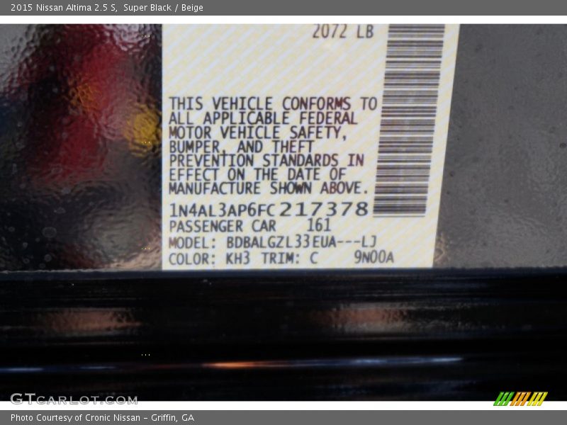 Super Black / Beige 2015 Nissan Altima 2.5 S