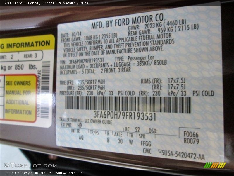 Bronze Fire Metallic / Dune 2015 Ford Fusion SE