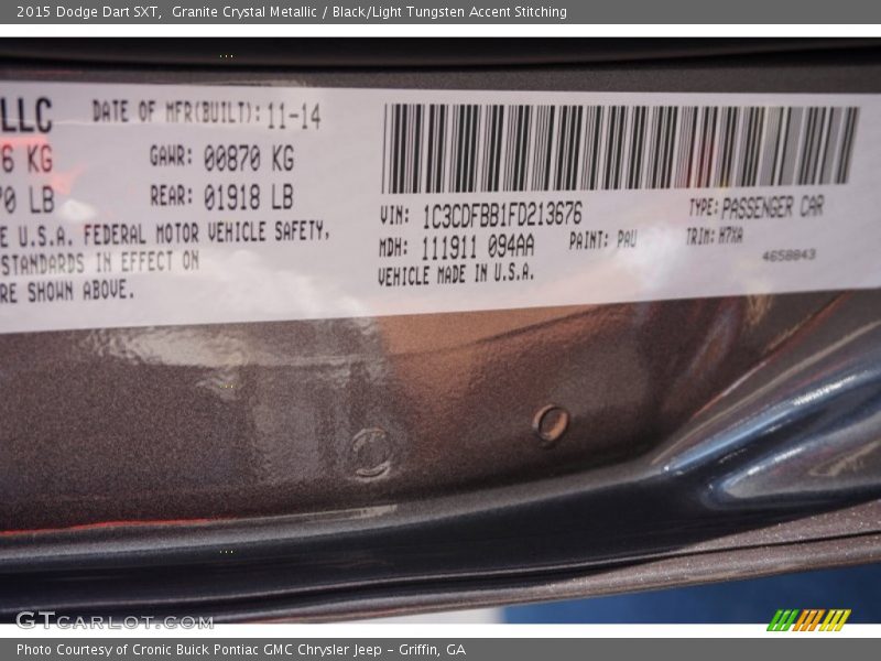 Granite Crystal Metallic / Black/Light Tungsten Accent Stitching 2015 Dodge Dart SXT
