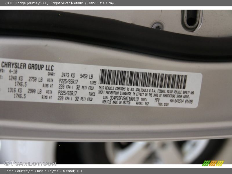 Bright Silver Metallic / Dark Slate Gray 2010 Dodge Journey SXT
