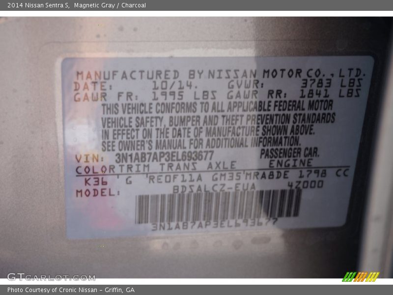 Magnetic Gray / Charcoal 2014 Nissan Sentra S