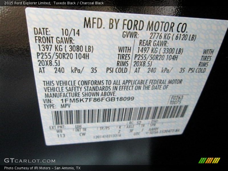 Tuxedo Black / Charcoal Black 2015 Ford Explorer Limited