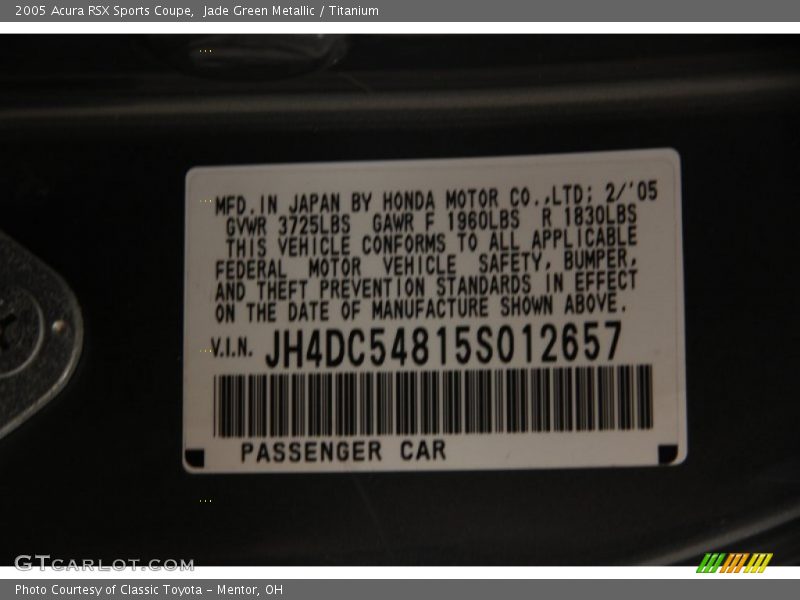 Jade Green Metallic / Titanium 2005 Acura RSX Sports Coupe