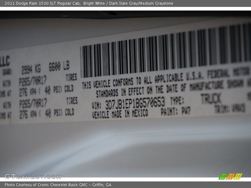 Bright White / Dark Slate Gray/Medium Graystone 2011 Dodge Ram 1500 SLT Regular Cab