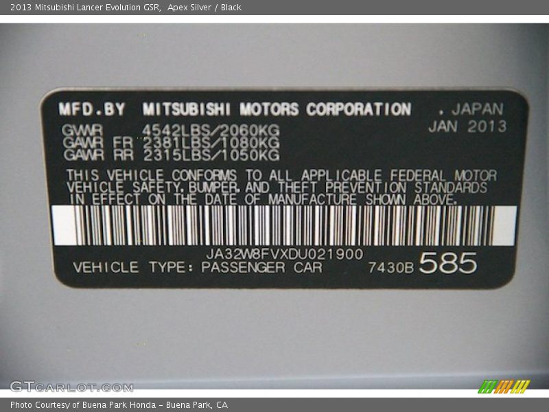 Apex Silver / Black 2013 Mitsubishi Lancer Evolution GSR