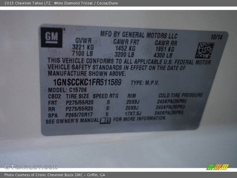 White Diamond Tricoat / Cocoa/Dune 2015 Chevrolet Tahoe LTZ