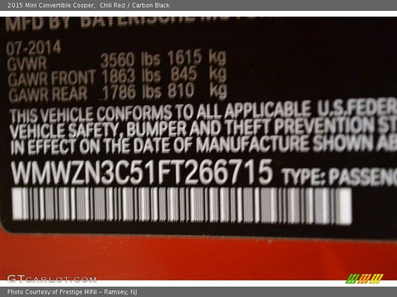 Chili Red / Carbon Black 2015 Mini Convertible Cooper