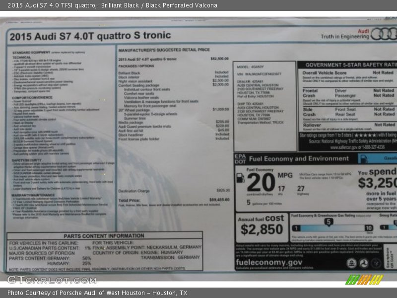  2015 S7 4.0 TFSI quattro Window Sticker