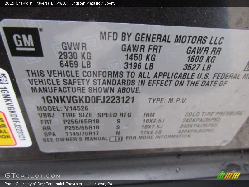 Tungsten Metallic / Ebony 2015 Chevrolet Traverse LT AWD