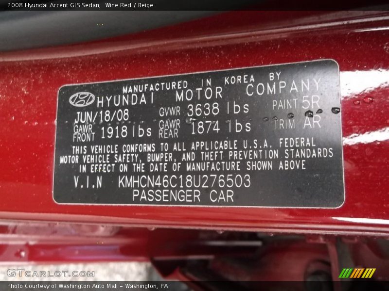 Wine Red / Beige 2008 Hyundai Accent GLS Sedan