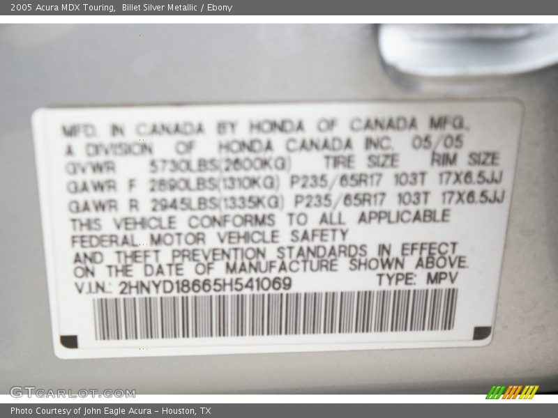 Billet Silver Metallic / Ebony 2005 Acura MDX Touring
