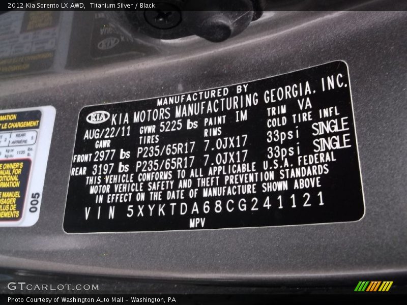 Titanium Silver / Black 2012 Kia Sorento LX AWD