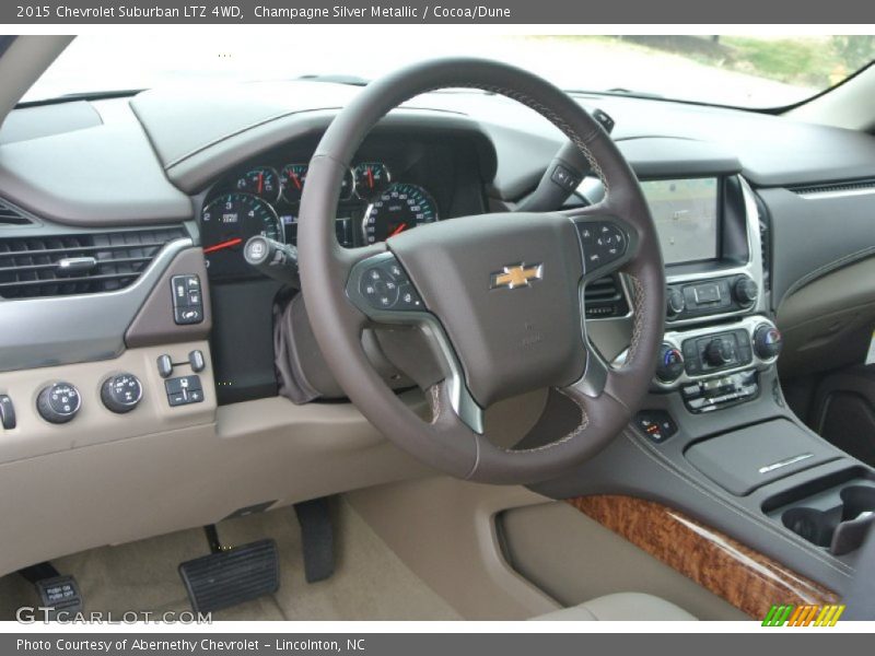Champagne Silver Metallic / Cocoa/Dune 2015 Chevrolet Suburban LTZ 4WD