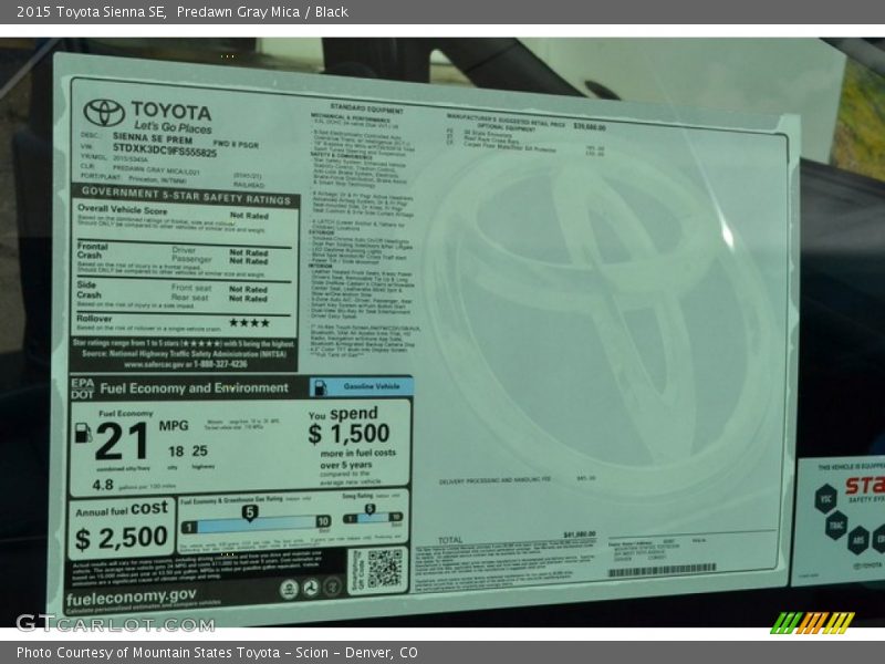 Predawn Gray Mica / Black 2015 Toyota Sienna SE
