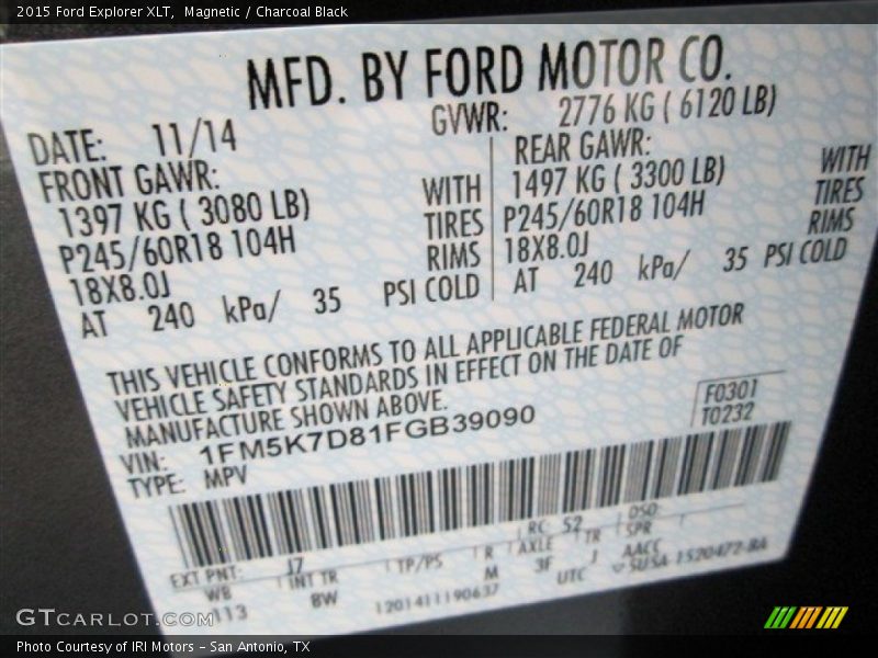 Magnetic / Charcoal Black 2015 Ford Explorer XLT