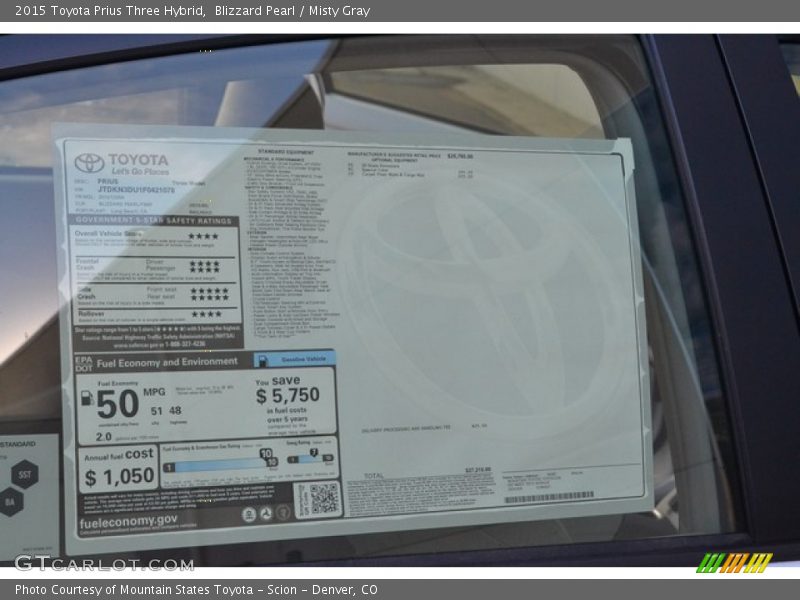 Blizzard Pearl / Misty Gray 2015 Toyota Prius Three Hybrid