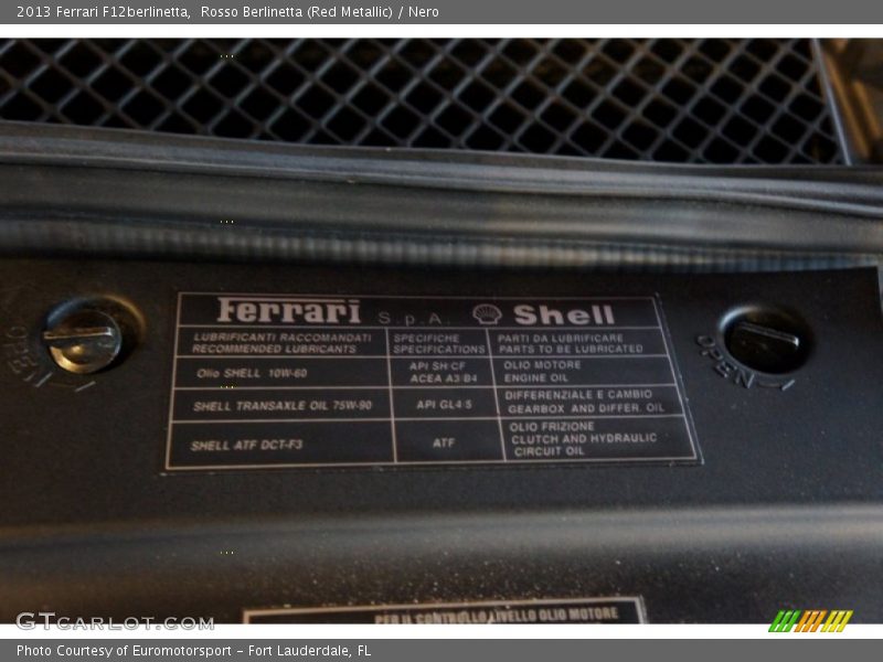 Info Tag of 2013 F12berlinetta 