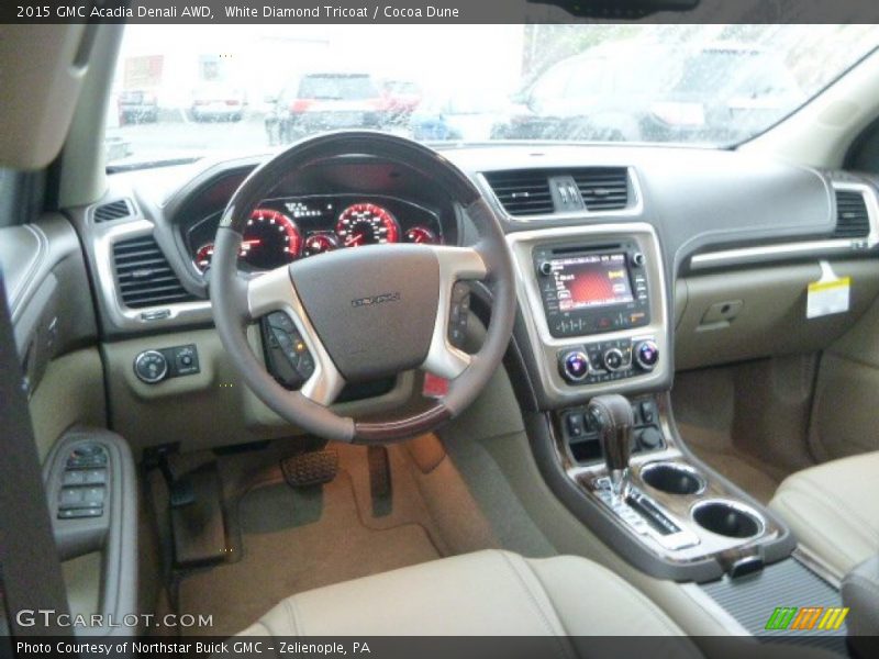White Diamond Tricoat / Cocoa Dune 2015 GMC Acadia Denali AWD