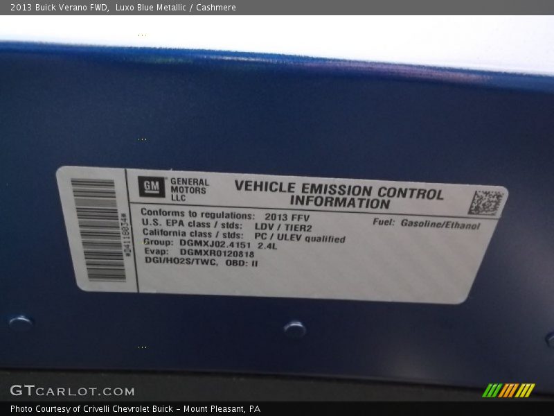 Luxo Blue Metallic / Cashmere 2013 Buick Verano FWD