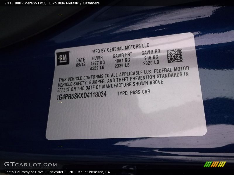 Luxo Blue Metallic / Cashmere 2013 Buick Verano FWD