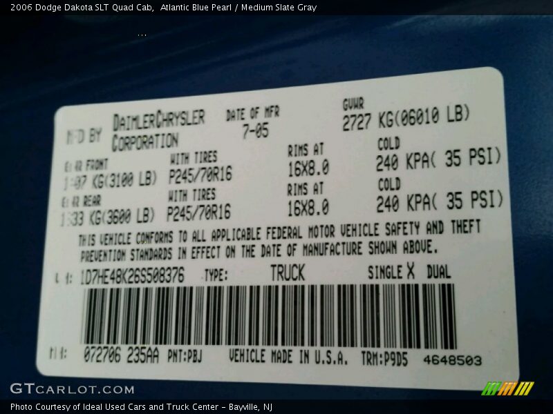 Atlantic Blue Pearl / Medium Slate Gray 2006 Dodge Dakota SLT Quad Cab