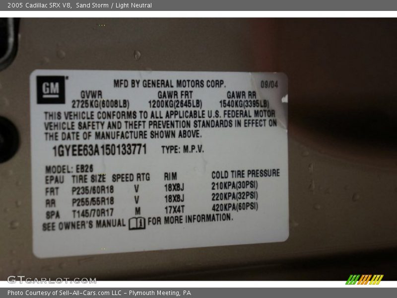 Sand Storm / Light Neutral 2005 Cadillac SRX V8