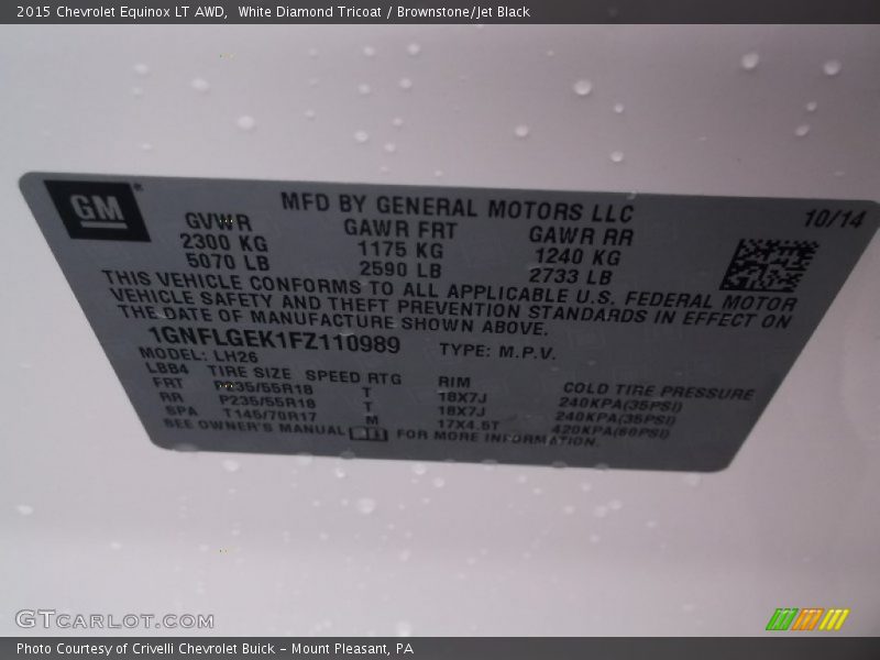 White Diamond Tricoat / Brownstone/Jet Black 2015 Chevrolet Equinox LT AWD