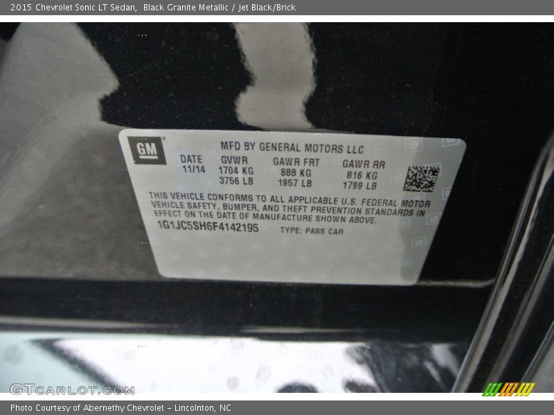 Black Granite Metallic / Jet Black/Brick 2015 Chevrolet Sonic LT Sedan