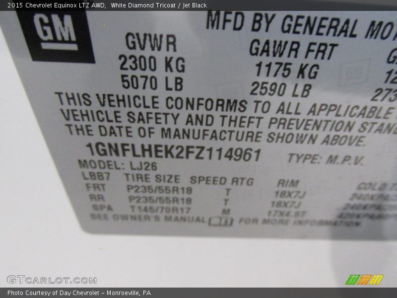 White Diamond Tricoat / Jet Black 2015 Chevrolet Equinox LTZ AWD