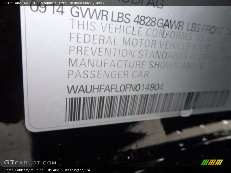 Brilliant Black / Black 2015 Audi A4 2.0T Premium quattro