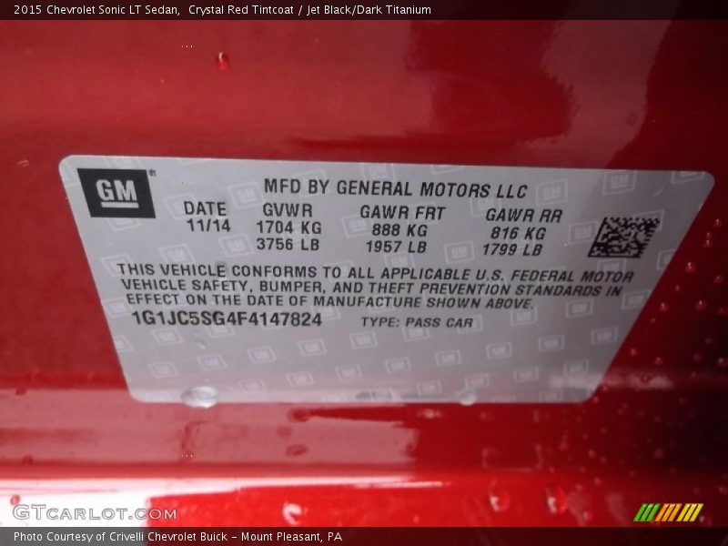 Crystal Red Tintcoat / Jet Black/Dark Titanium 2015 Chevrolet Sonic LT Sedan