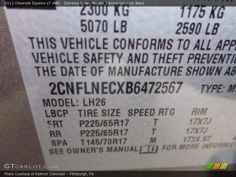 Espresso Brown Metallic / Brownstone/Jet Black 2011 Chevrolet Equinox LT AWD