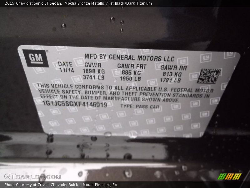 Mocha Bronze Metallic / Jet Black/Dark Titanium 2015 Chevrolet Sonic LT Sedan