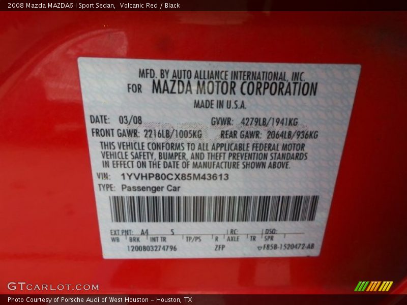 Volcanic Red / Black 2008 Mazda MAZDA6 i Sport Sedan