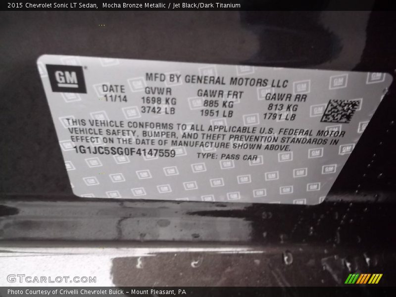 Mocha Bronze Metallic / Jet Black/Dark Titanium 2015 Chevrolet Sonic LT Sedan
