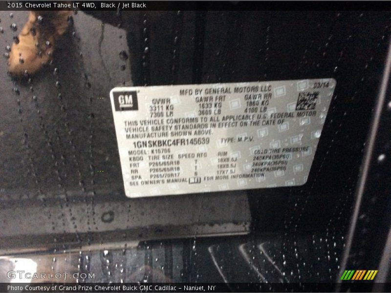 Black / Jet Black 2015 Chevrolet Tahoe LT 4WD