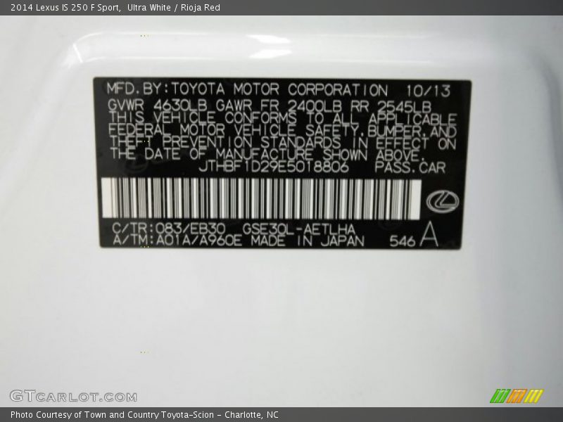 2014 IS 250 F Sport Ultra White Color Code 083