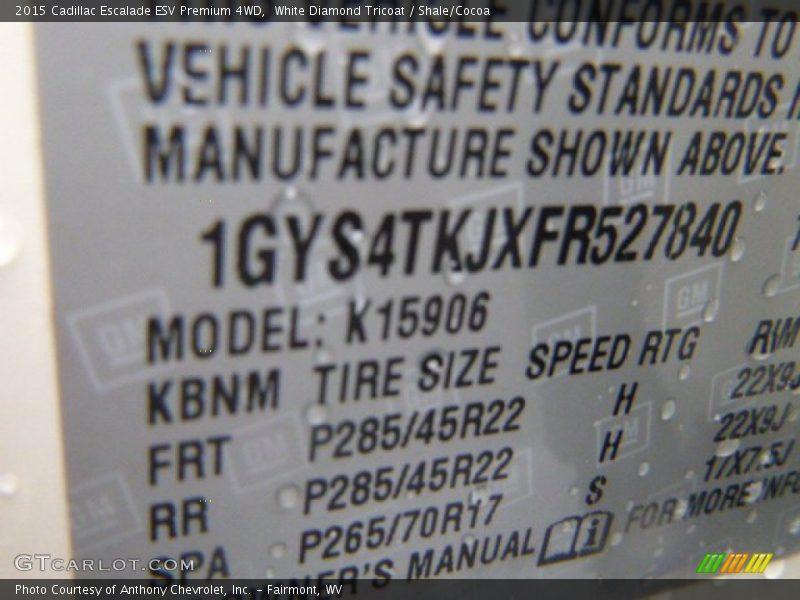 White Diamond Tricoat / Shale/Cocoa 2015 Cadillac Escalade ESV Premium 4WD