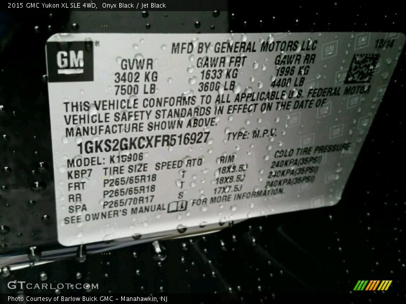 Onyx Black / Jet Black 2015 GMC Yukon XL SLE 4WD