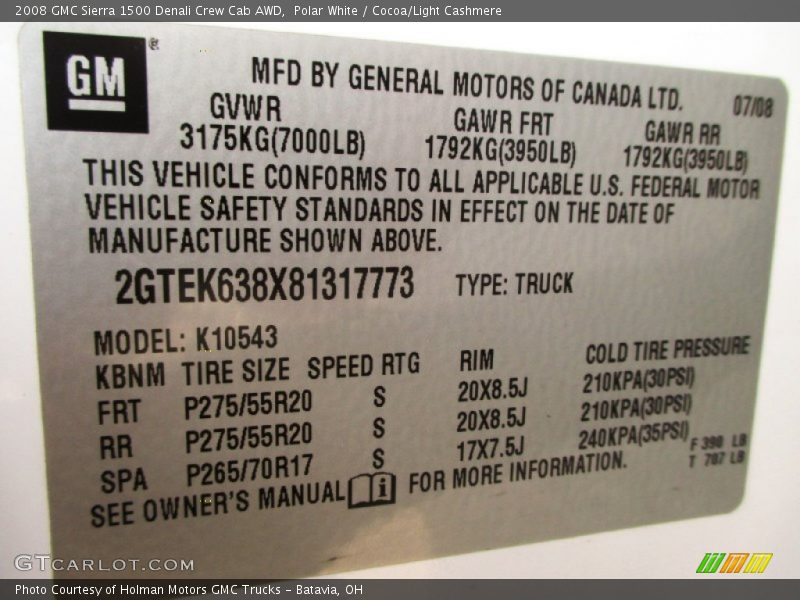 Polar White / Cocoa/Light Cashmere 2008 GMC Sierra 1500 Denali Crew Cab AWD