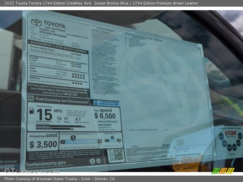  2015 Tundra 1794 Edition CrewMax 4x4 Window Sticker