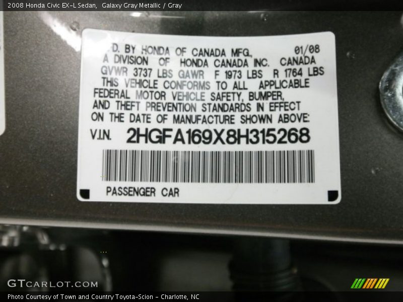 Galaxy Gray Metallic / Gray 2008 Honda Civic EX-L Sedan