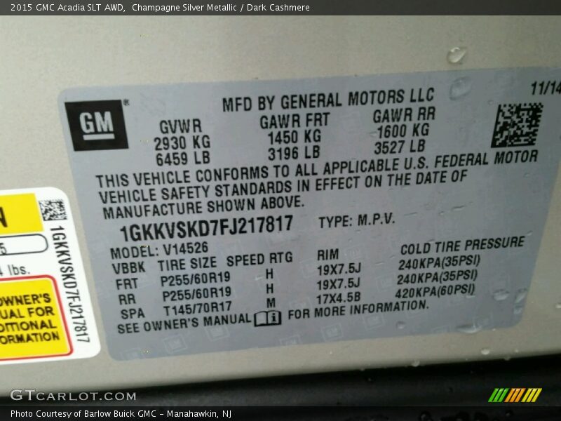 Champagne Silver Metallic / Dark Cashmere 2015 GMC Acadia SLT AWD