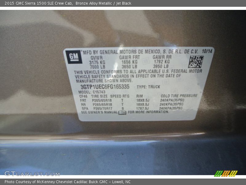 Bronze Alloy Metallic / Jet Black 2015 GMC Sierra 1500 SLE Crew Cab